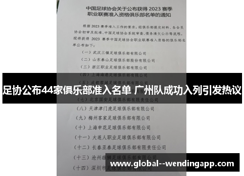 足协公布44家俱乐部准入名单 广州队成功入列引发热议